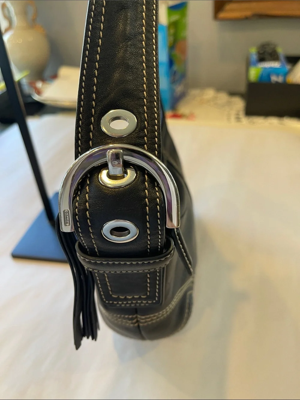 Vintage Coach Black Leather Mini Hobo Bag #8A01